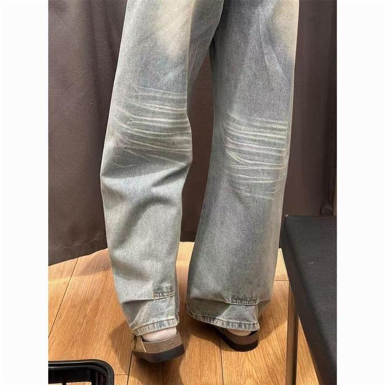 Jeans Larghi da Donna a Vita Alta Blu Chiaro Ricamati