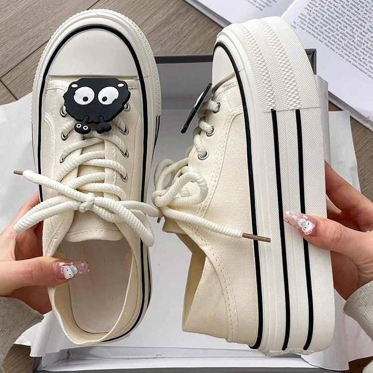 

Korean version of platform casual little white shoes women s summer 2025 new heightening versatile fashion low-top lace-up canvas shoes 40