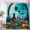 Full Moon Night Halloween Shower Curtain Flying Witch Evil Pumpkin Wizard Graveyard Horror Bath Decoration Bathtub Curtain