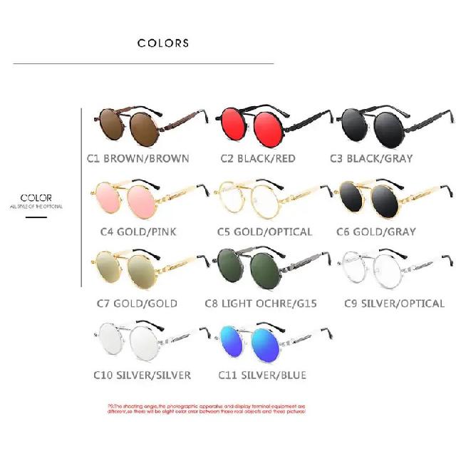 Lunettes de soleil Style Punk Vintage pour hommes et femmes, monture ronde en métal rétro, lunettes de mode Gafas sol mujer UV400