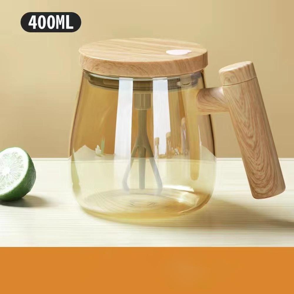 400ML Self Stirring Coffee Mug 7000rpm High Speed Self Mixing Glass Mug With Wooden Handle for Coffee Milk Protein Powder New