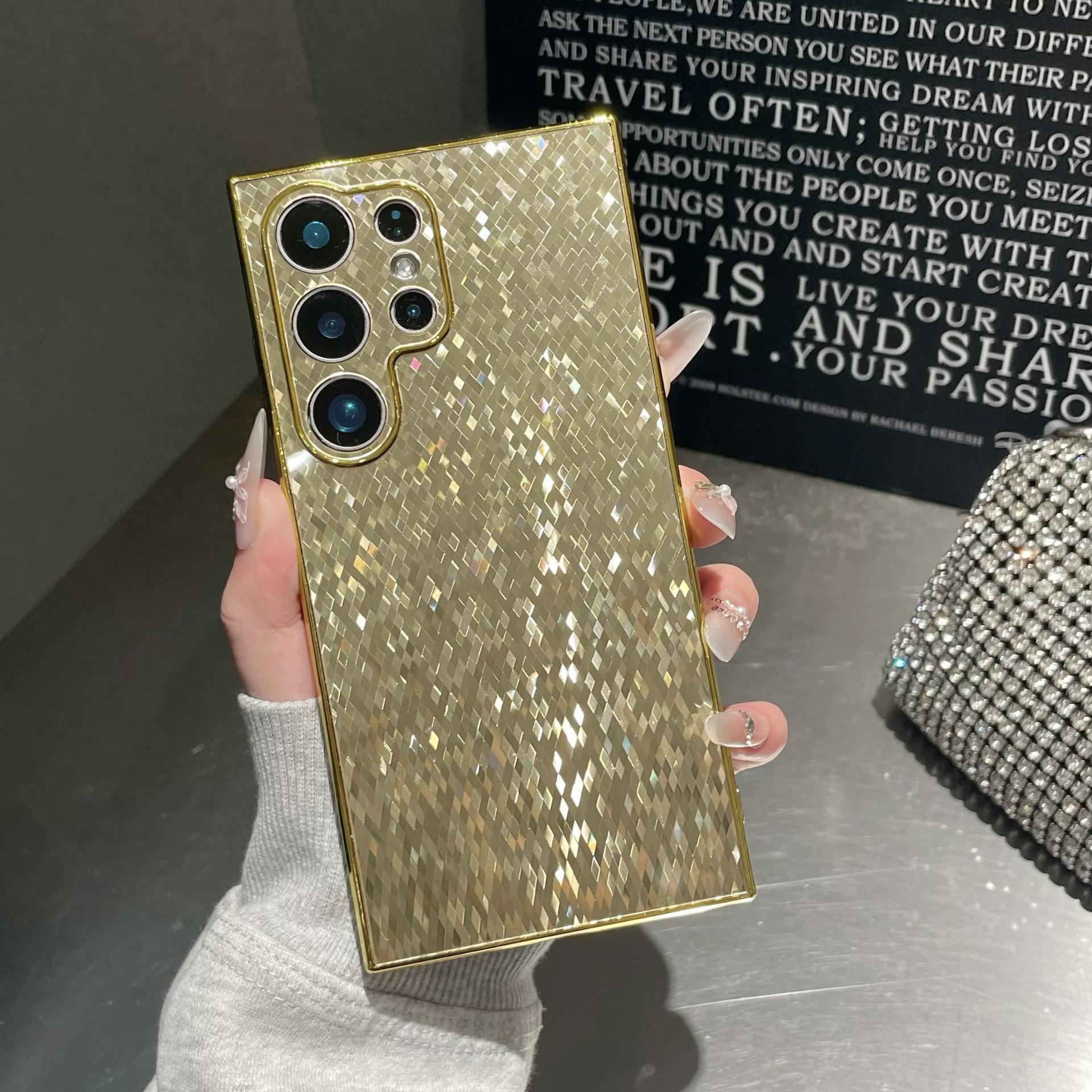 Чехол для мобильного телефона Samsung S24ultra Полностью закрывающий Противоударный S23ultra Улучшенный Гальванизированный Блестящий Чехол в форме ромба Galaxy S24