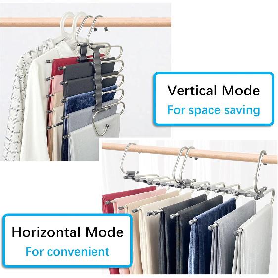 Magic Pants Hangers Space Saving - 2 Pack for Closet Multiple Layers Multifunctional Uses Rack Organizer for Trousers Scarves Slack (2 Pack with 10