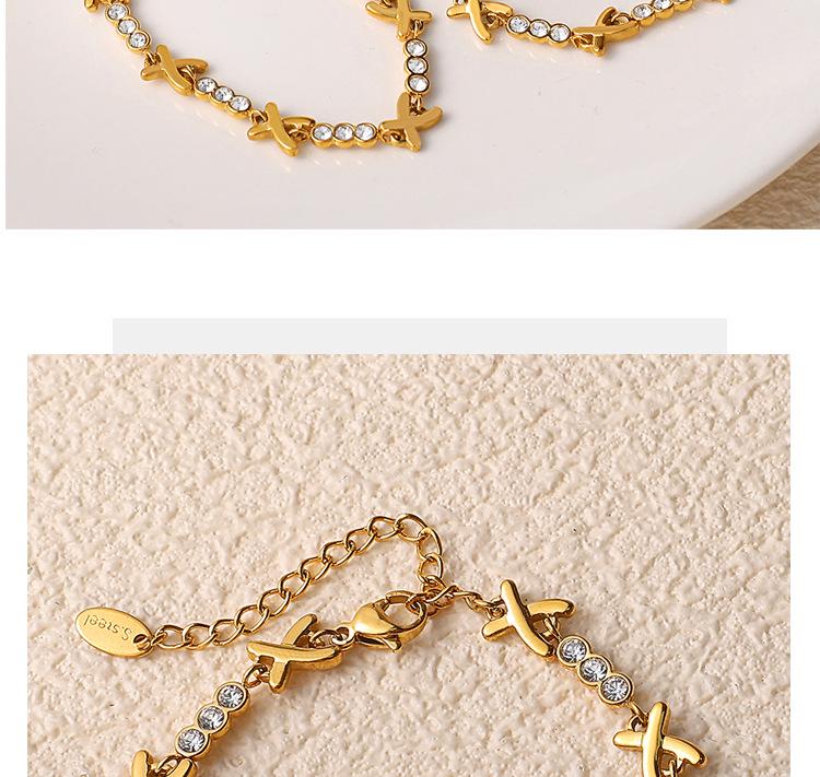 Luxurious X-Shaped Rhinestone Necklace & Full Diamond Stainless Steel Bracelet Set for Women