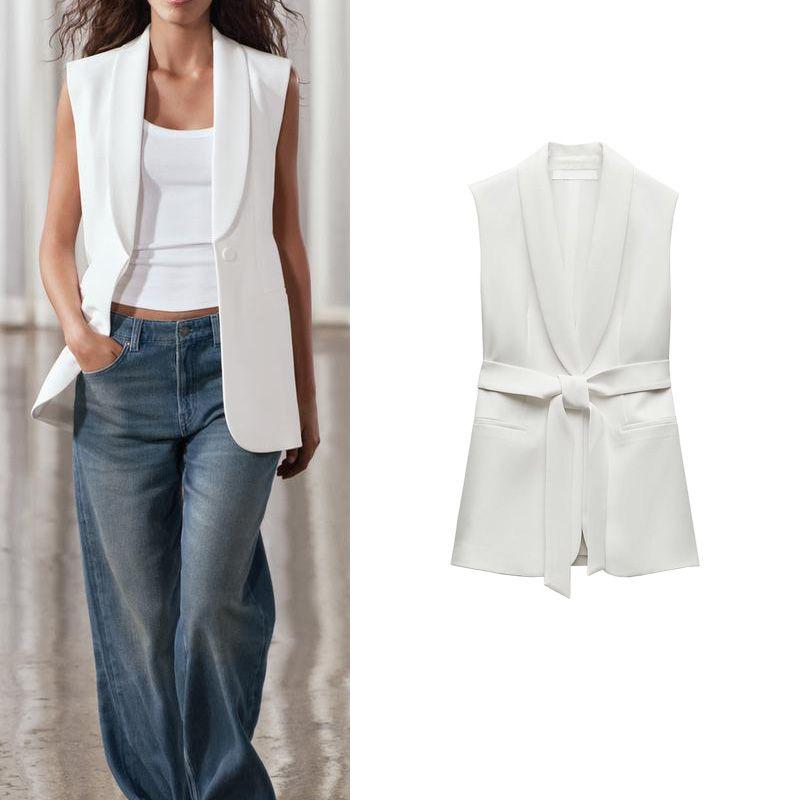 Spring New French Style Commuting Elegant Easy Matching Waisted Slim Looking Lapel Tied Suit Vest 2753040