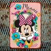 2D Flat - 1pc Minnie Mouse Floral Tinplate Wall Art - 12x8 Inch Metal Sign with Pink Bow & Multicolor Flowers, Vintage Home Deco