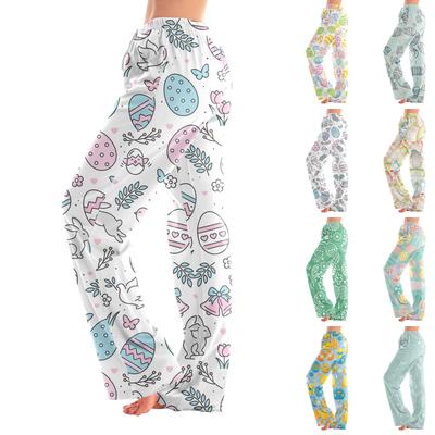 Calças de pijama femininas para dormir, calças casuais com cordão, cintura elástica, confortáveis, retas, para ioga, calças soltas