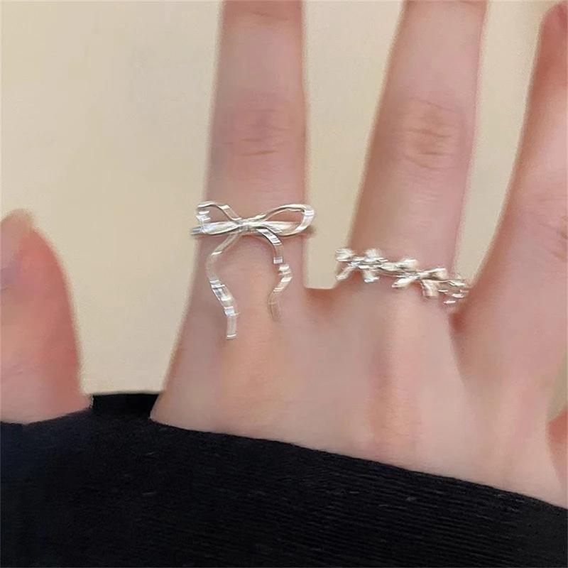 Fashion Bow Ribbon Rings For Women Girls Sweet Cute Geometric Bow Opening Adjustable Rings Wedding Party Jewelry Gifts