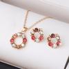 3pcs Gold Color Necklace Earrings Set Exquisite Stained Glass Diamond Earring Jewelry Sets Simple Style Circle Shape Design