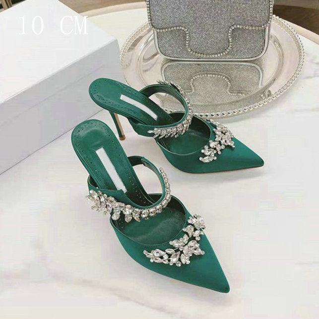 Luxury Crystal Slipper Wheat-Ear Rhinestone Pointed Sandals Silk Satin Covered Head High Heels Slippers Woman