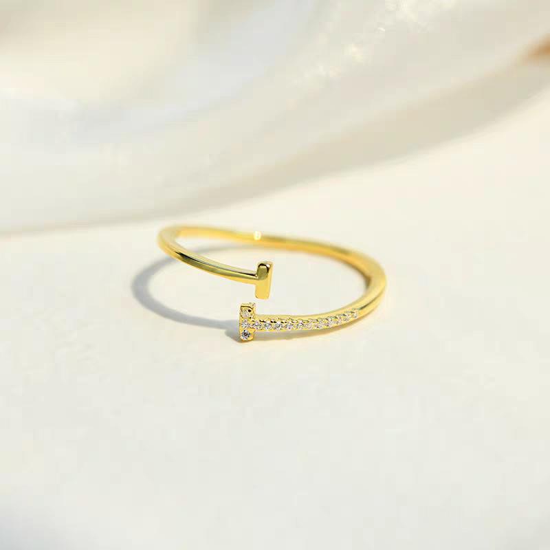 S925 Sterling Silver Double T Open Women's Ring - Korean Style, Minimalist, Luxury Feel, Niche Design.