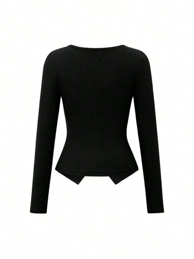 Women's Y2K Spicy Girl Square Neck Long Sleeve Knitwear Buttoned Top for Autumn/Winter