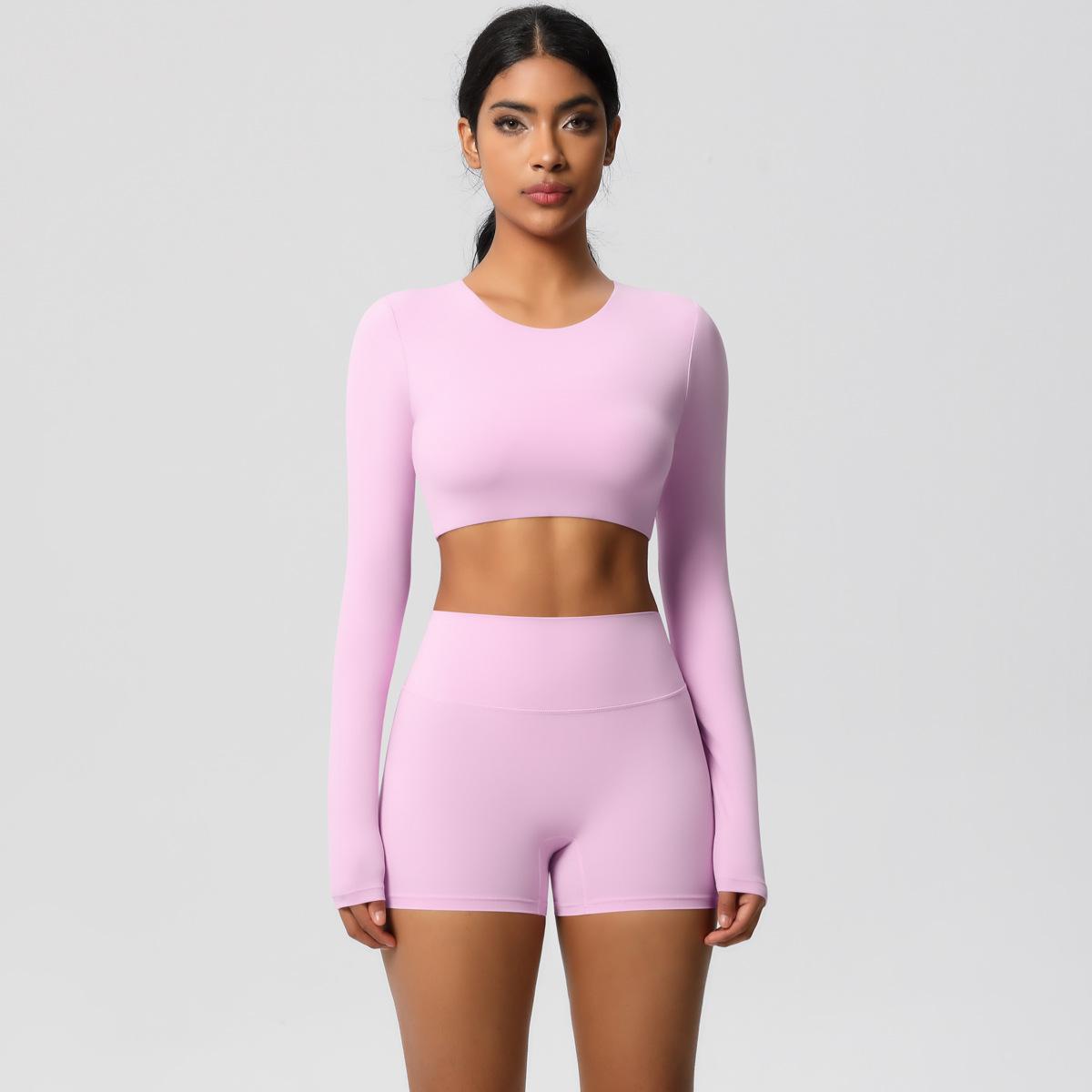 

Новый облегающий костюм для йоги с длинными рукавами и начесом, для упражнений пилатеса, шорты с эффектом подтяжки бедер, быстросохнущий костюм для бега и фитнеса из двух предметов для женщин XL