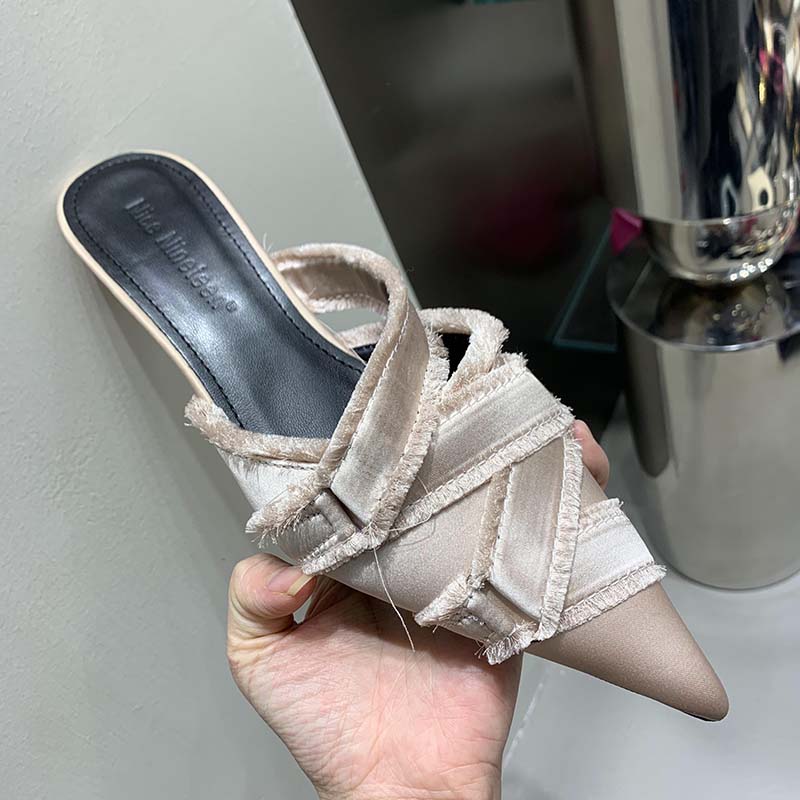 Fashion 2025 Women Mules Elegant Sandals Pumps Summer Female Shoes Low Heels New In Fashion Ladies Sandal Pointed Toe Slides Footwear
