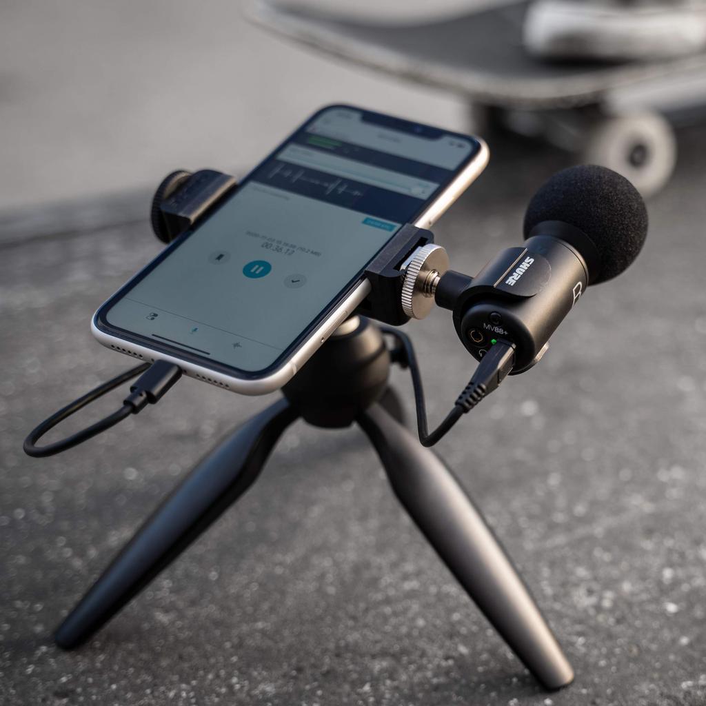 Shure MV88+ Video Kit Stereo Condenser Microphone MV88+DIG-VIDKIT USB-C Smartphone External Microphone for Video Recording