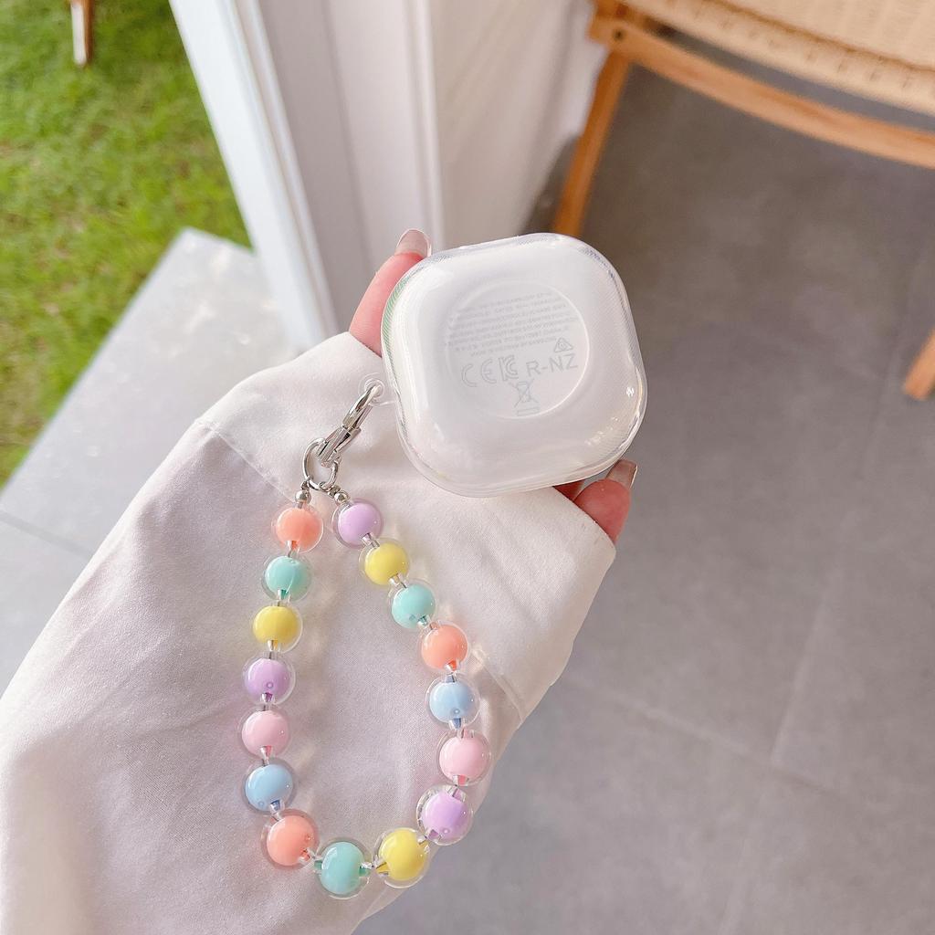 Cute Heart Bear Transparent øretelefondeksel til Samsung Galaxy Buds 2 Pro Live-deksel til Galaxy Buds2 Pro Funda Fullt beskytterdeksel med perlestropp