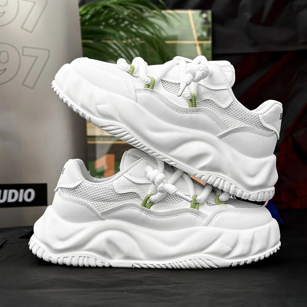 

New Exquisite Men s Sneakers High Quality Casual Sports Shoes Thick Bottom Outdoor Thick Bottom Height Increasing Running Shoes 39 білий