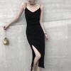 Black Suspender Dress Children's Summer New Women's Clothing French Hepburn Style Sexy and Thin Split Dress
