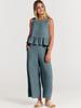 2025 Summer Women's Sleeveless Ruched Vest & Wide-Leg Cropped Pants Set
