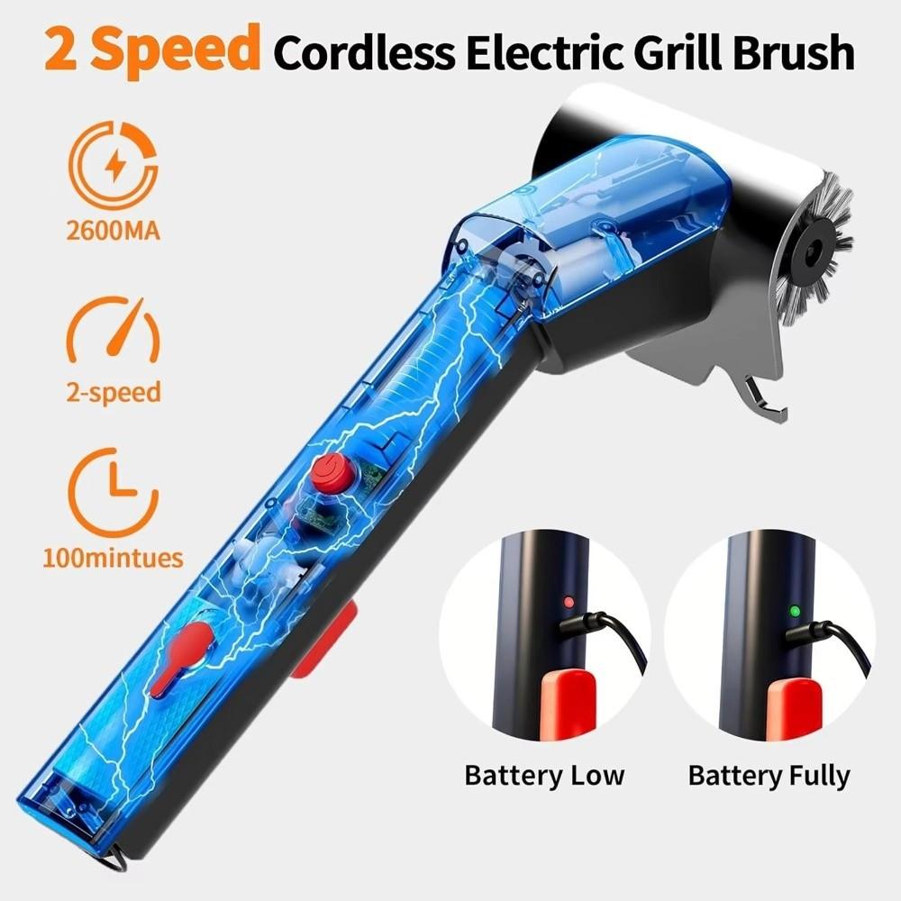 Stainless Steel Electric BBQ Cleaning Brush Double Wheel Rotating Barbecue Brush  Household