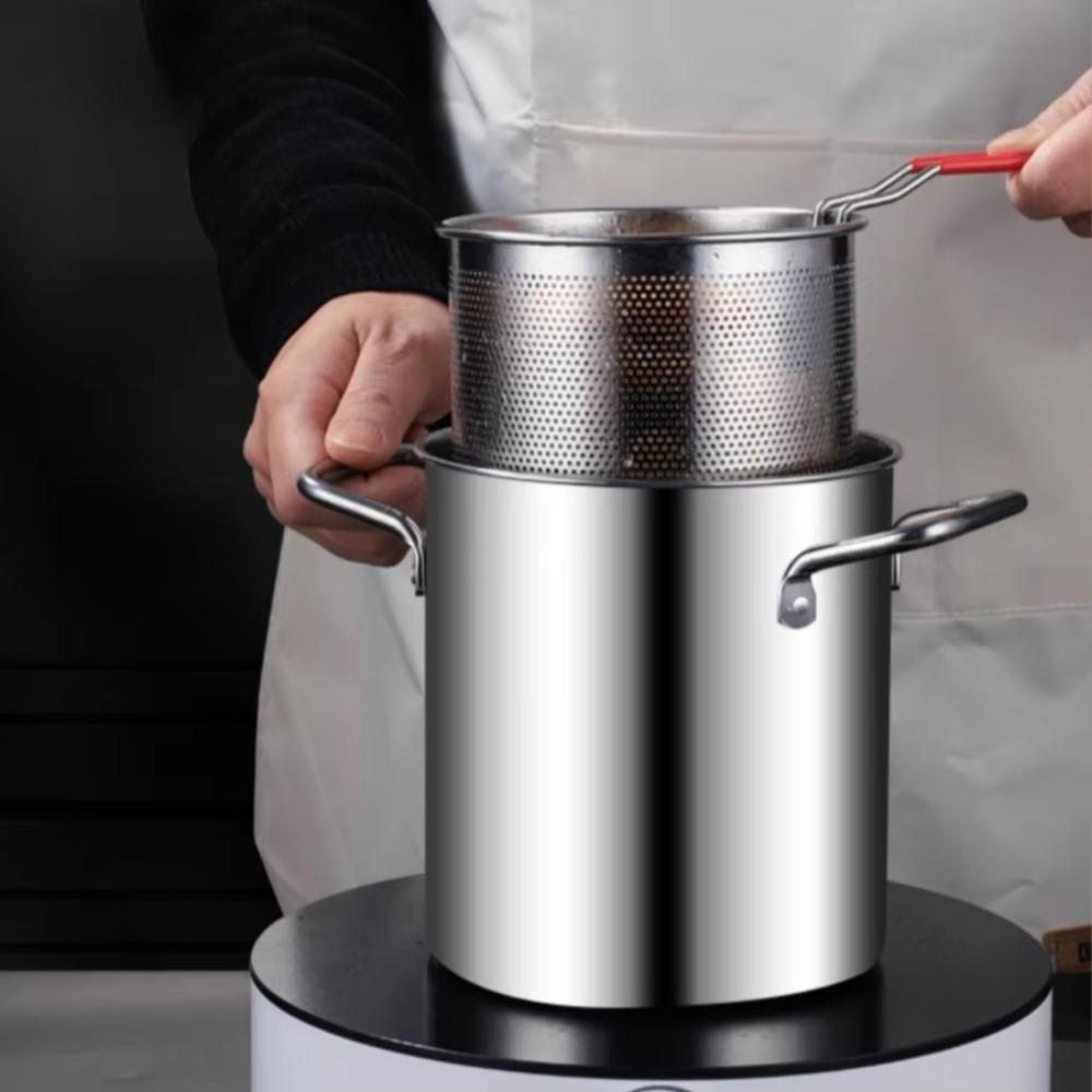 304 Stainless Steel Deep Fryer with Filter Basket Soup Pot Deep Frying Pot  Dormitory