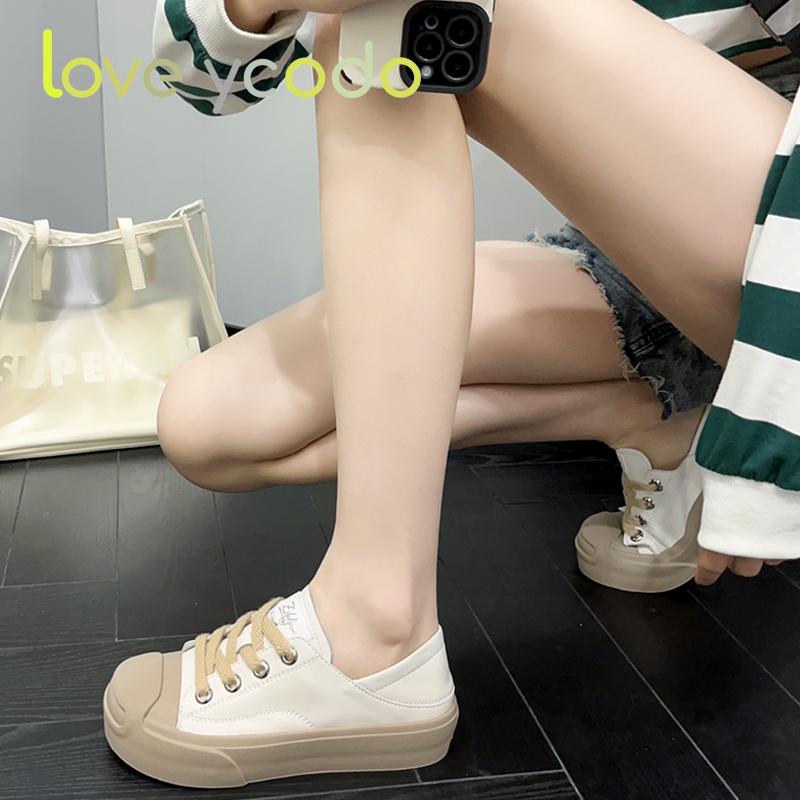 Vår och höst Flickor Studenter och Kvinnor Naturläder Tofflor och Low Top Casual Shoes