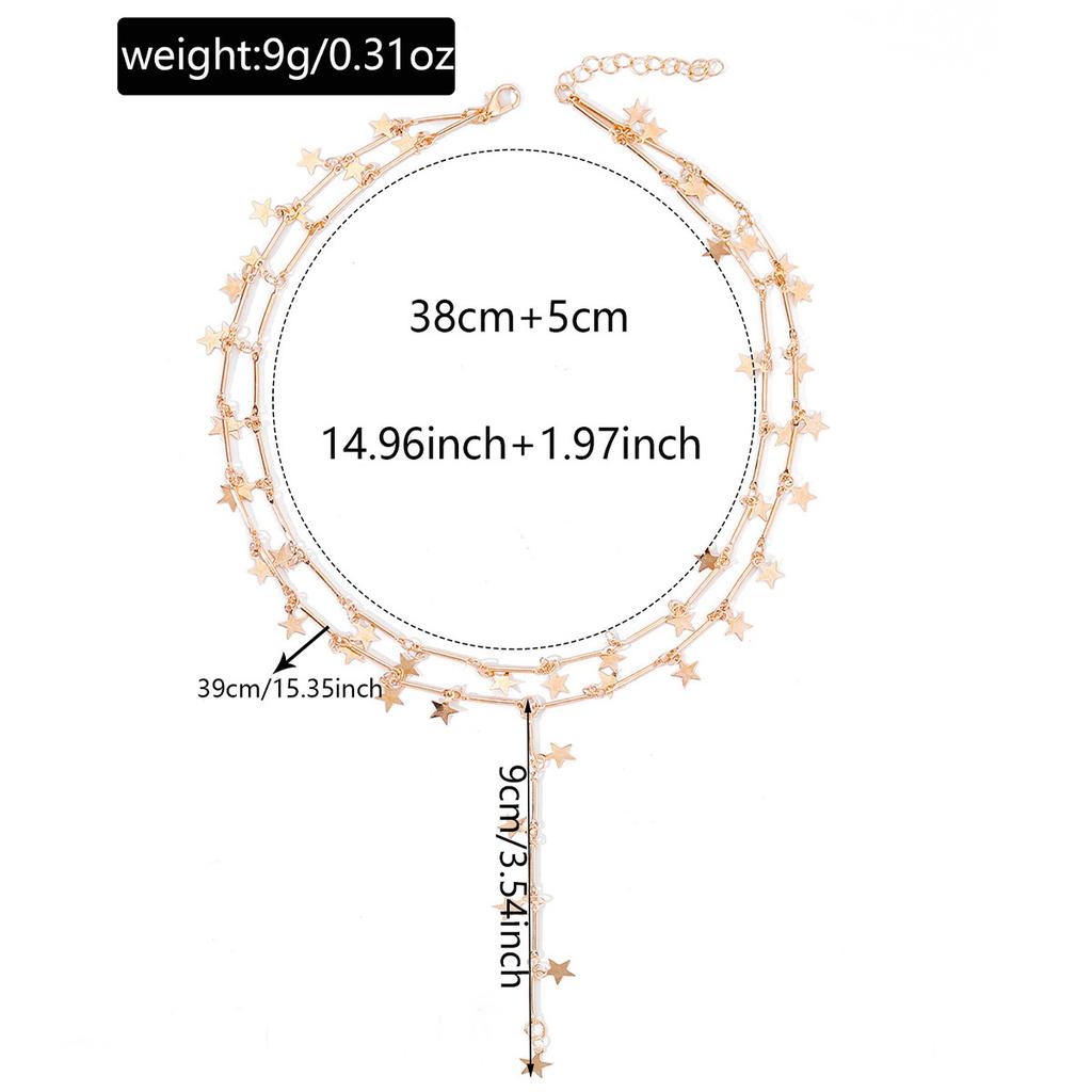 European and American jewelry retro star long fringed necklace, simple personality ins geometric metal wind collarbone chain
