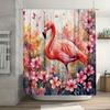 1PC Vibrant Watercolor Flamingo Shower Curtain, Pink Flowers, Durable Polyester, Easy Clean, for Bathroom & Window Decor