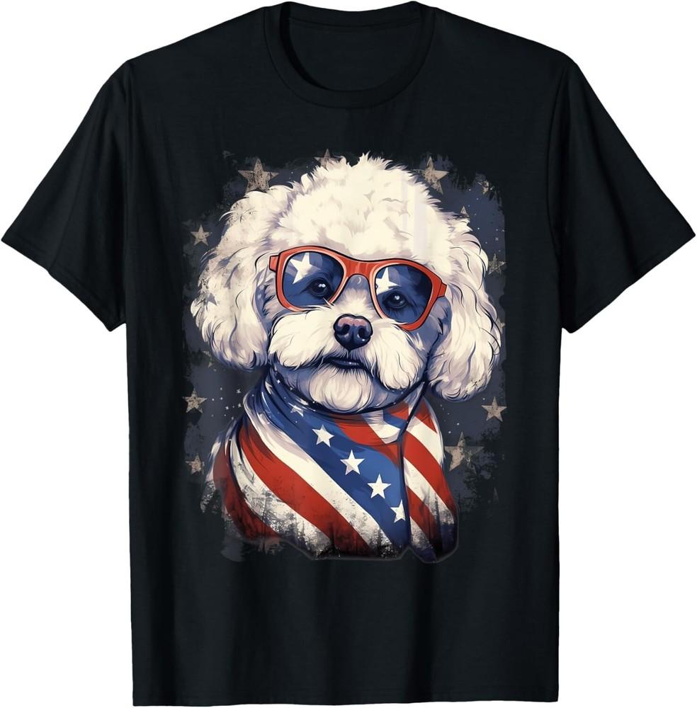 

4th Of July US Flag Bichon Frise Dog Gift Unisex T-Shirt XL