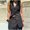 Mode frauen Weste Top Hosen Anzüge Ärmelloses V-ausschnitt Gerade Hosen Dame Set 2025 Frühling Sommer Elegante 2 Stück Set frauen