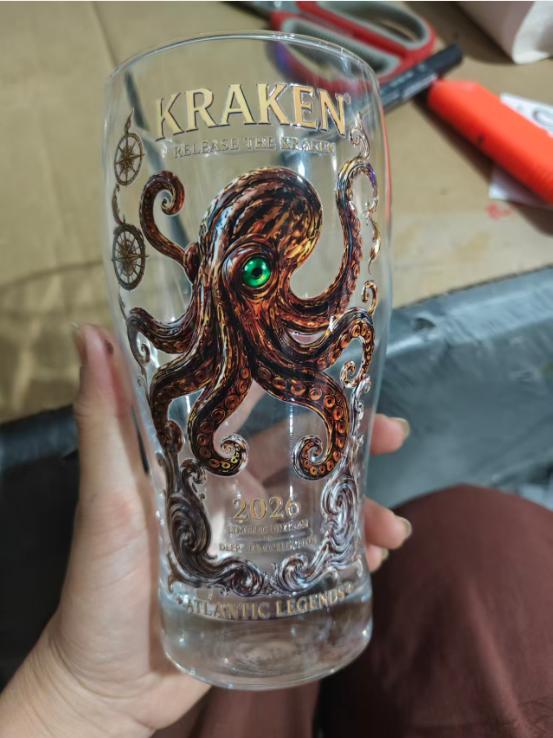 Kraken Black Spiced Rum 2026 Atlantis Whiskey Glass, Octopus Nautical Cocktail Tumbler, Bar Drinkware