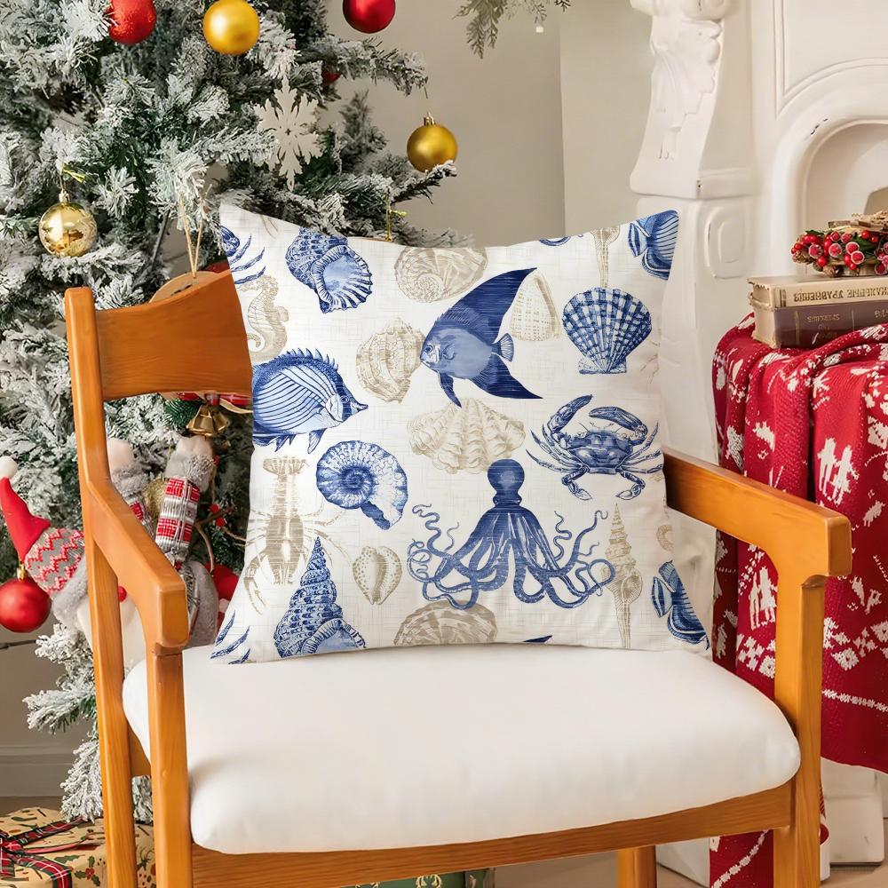 Animals Marine Theme Print Pillow Case Silky Short Plush With Invisible Zipper Dustproof Sofa Cushion Cover For Home Decor