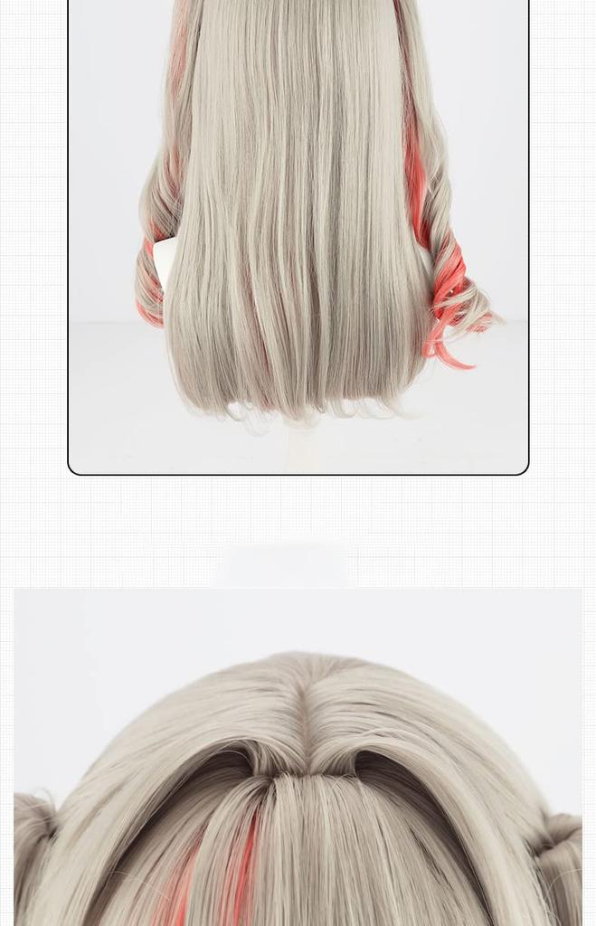 Makai No Ririmu Cosplay Wig with Net, Gray To Pink Gradient, Heat-Resistant
