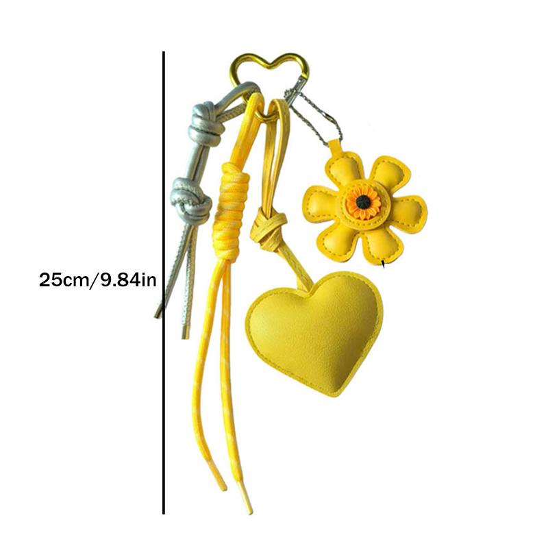 Portachiavi e Ciondolo Borsa Fiore Cuore in Ecopelle Vintage, Ciondolo Borsa Boho Fatto a Mano per Donna, Accessorio Estetico per Borse Tote
