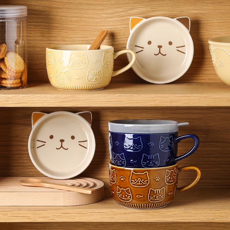 YWDL Cartoon Animal Ceramic Coffee Cup Kids Gift with Lid Mug Couple Coffee Cup Breakfast Milk Mug Porcelain Home Kitchenware