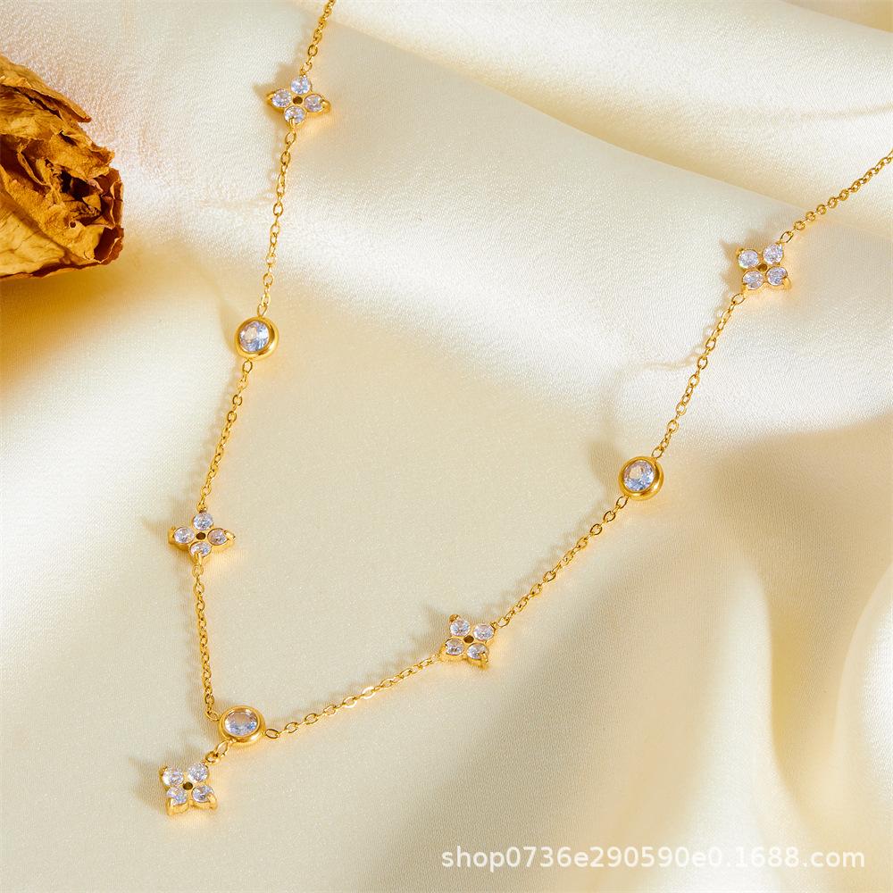 Κολιέ Τετράφυλλο Τριφύλλι με Κρύσταλλα, Κρεμαστό Λουλούδι Ψυχρού Ανέμου, Αλυσίδα Κλείδας Θερμοκρασίας