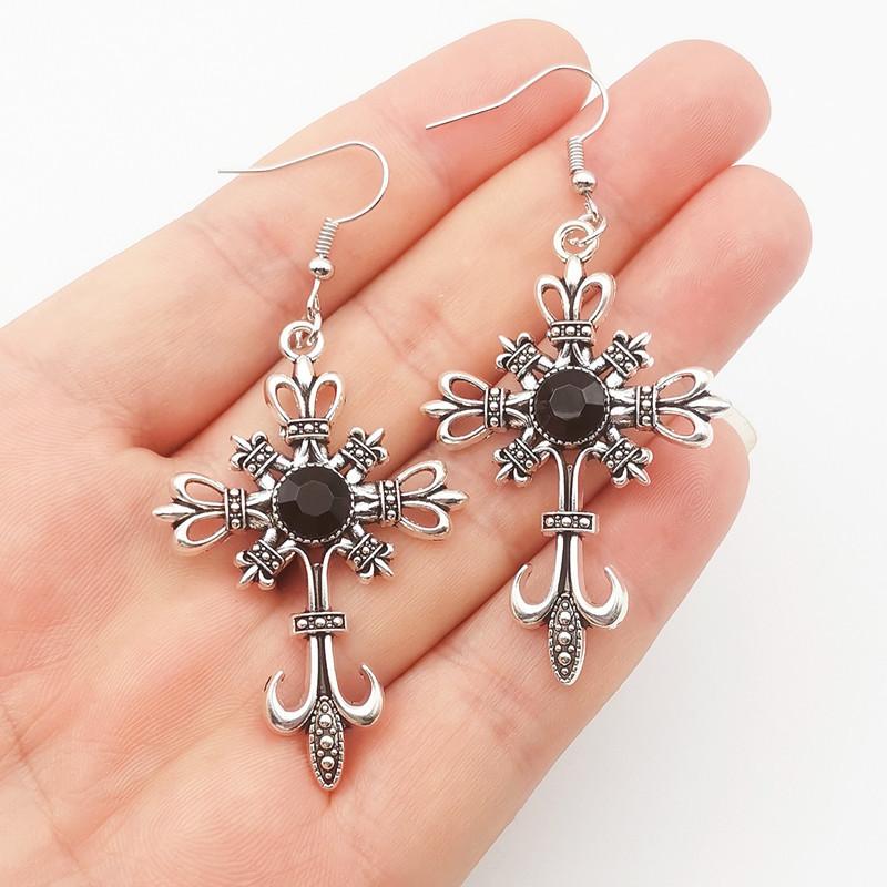 Gothic Hip Hop Rock Cross Crystal Earrings Aesthetic Accessories Jewelry Gift