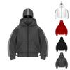 Erkek Bol Kesim Fermuarlı Kapüşonlu Renk Bloklu Uzun Kollu Kapüşonlu Sweatshirtler Retro Ceket Kapüşonlu