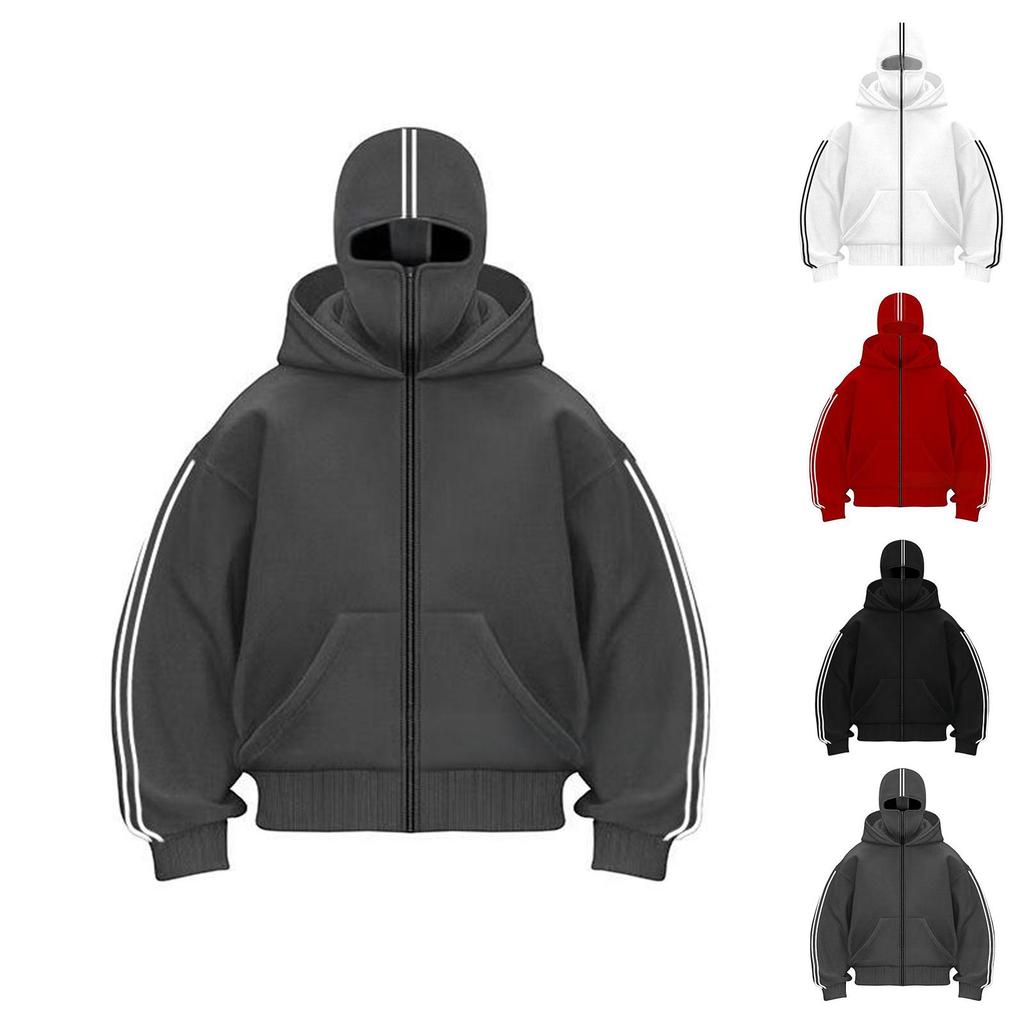 Men's Oversized Zip Up Hoodie Color Block Long Sleeve Hooded Sweatshirts Retro Jacket Hoodie