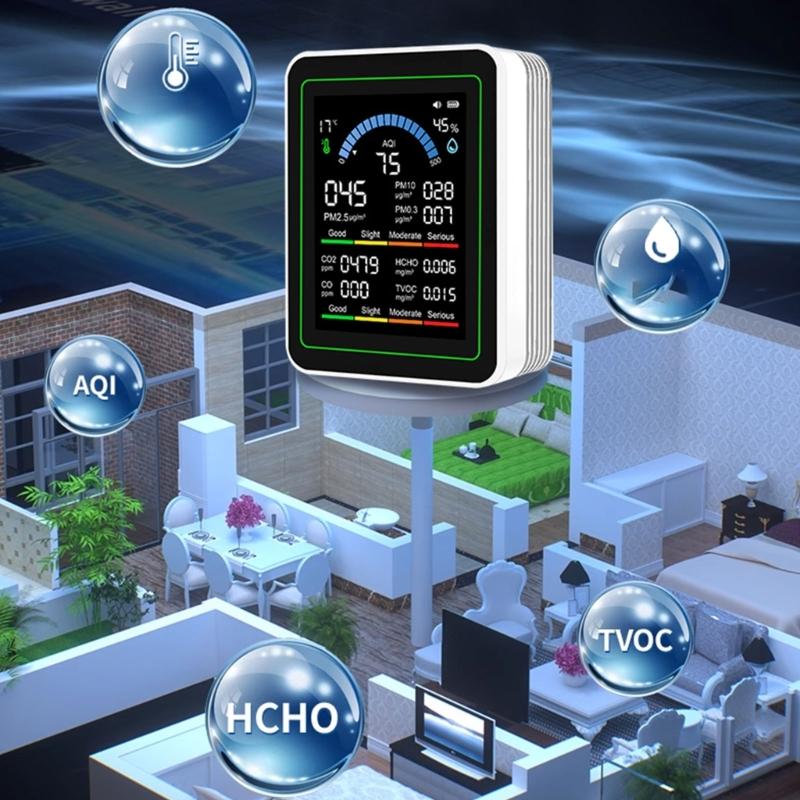 Air Quality Monitors, Indoor Detects PM2.5, CO2, PM10,PM1.0, Formaldehyde,TVOC,Temperature and Humidity Air Quality Test