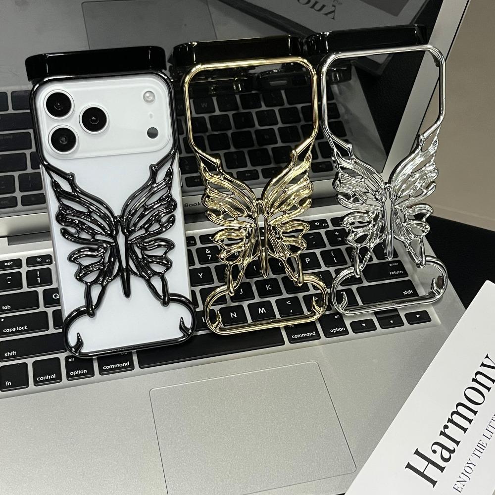 Hollow Butterfly Pattern Plating Phone Case for IPhone 17 Air 16 15 14 13 12 Pro Max Plus Shockproof Hard Cover Heat Dissipation