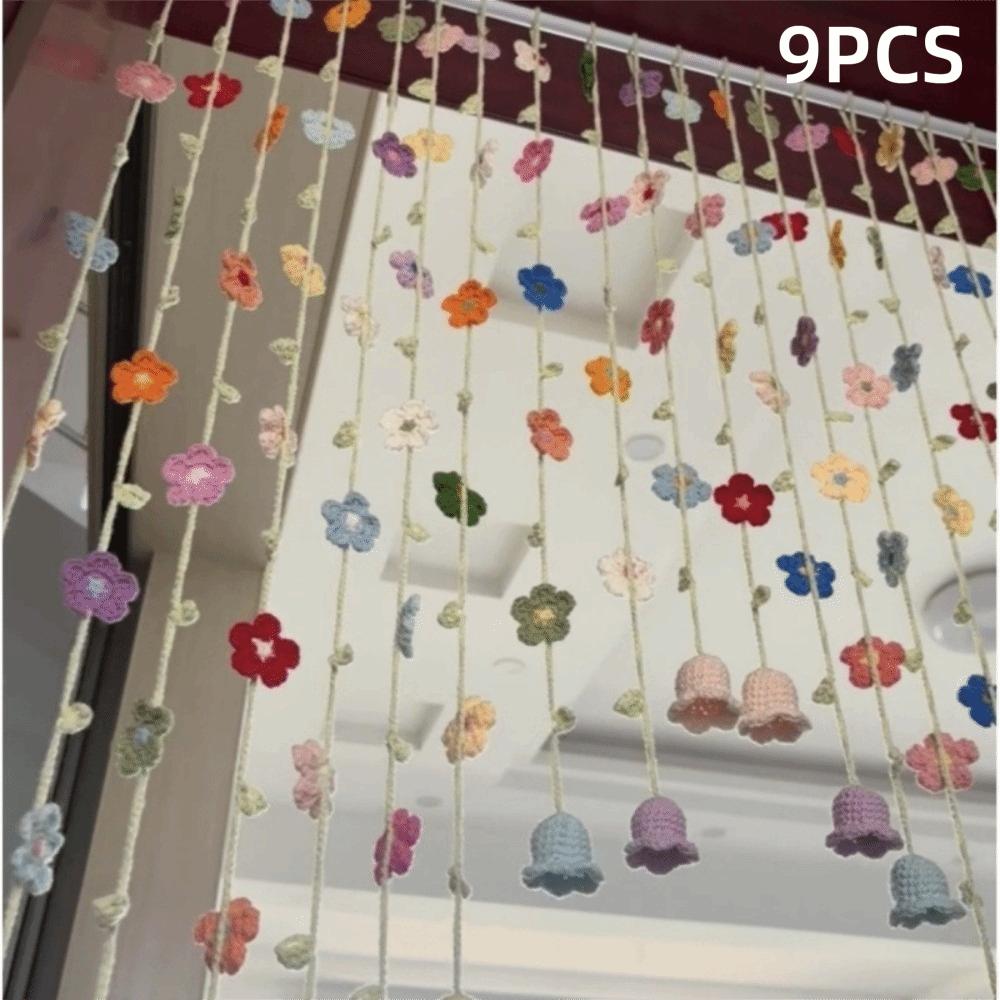 9pcs Hanging Artificial Flower Curtain Colorful Flowers Room Decorative Curtain  Bedroom Decoration