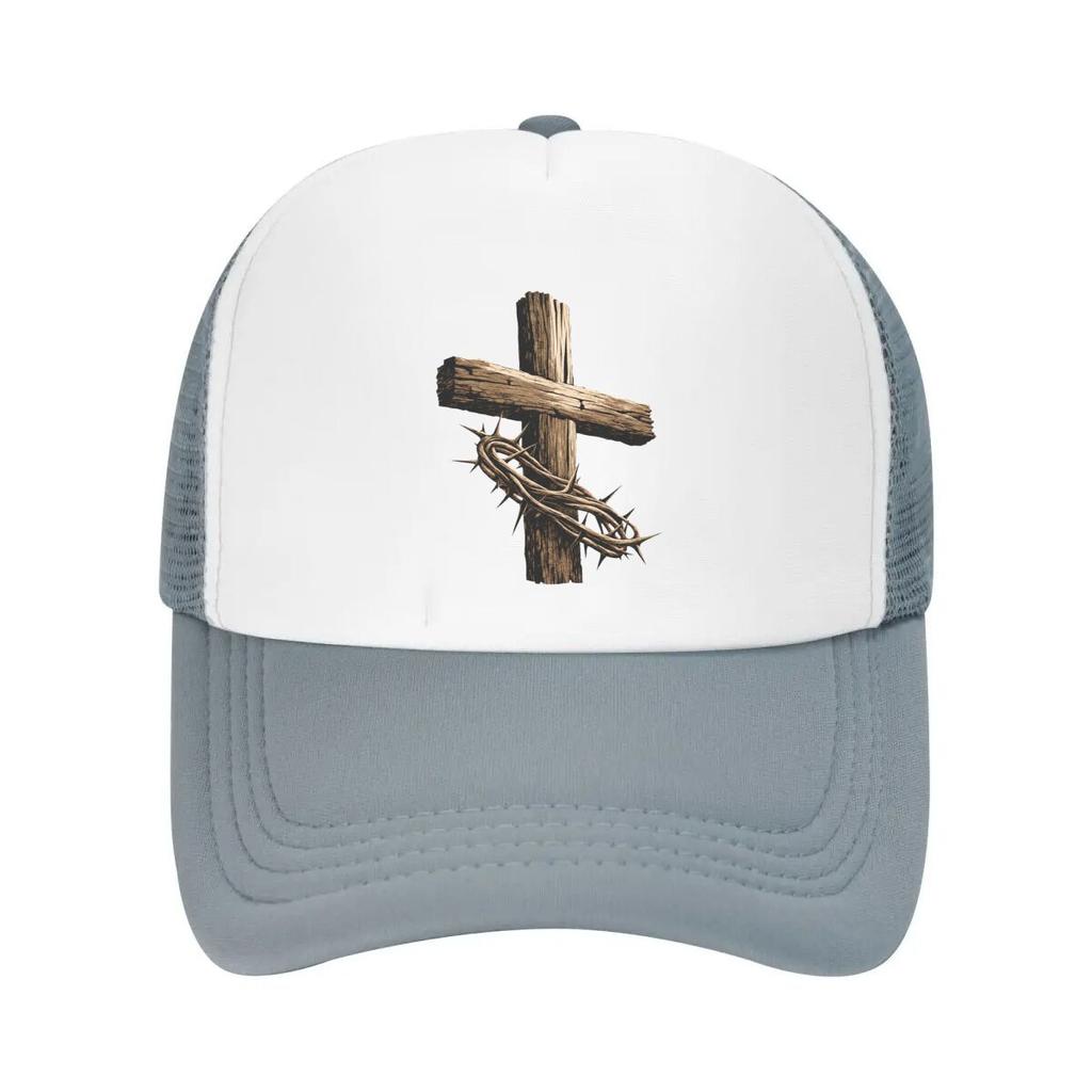 Rustic Faith Cross Thorn Emblem Mesh Baseball Cap Casual Hat Outdoor For Womens Unisex FeUnisex