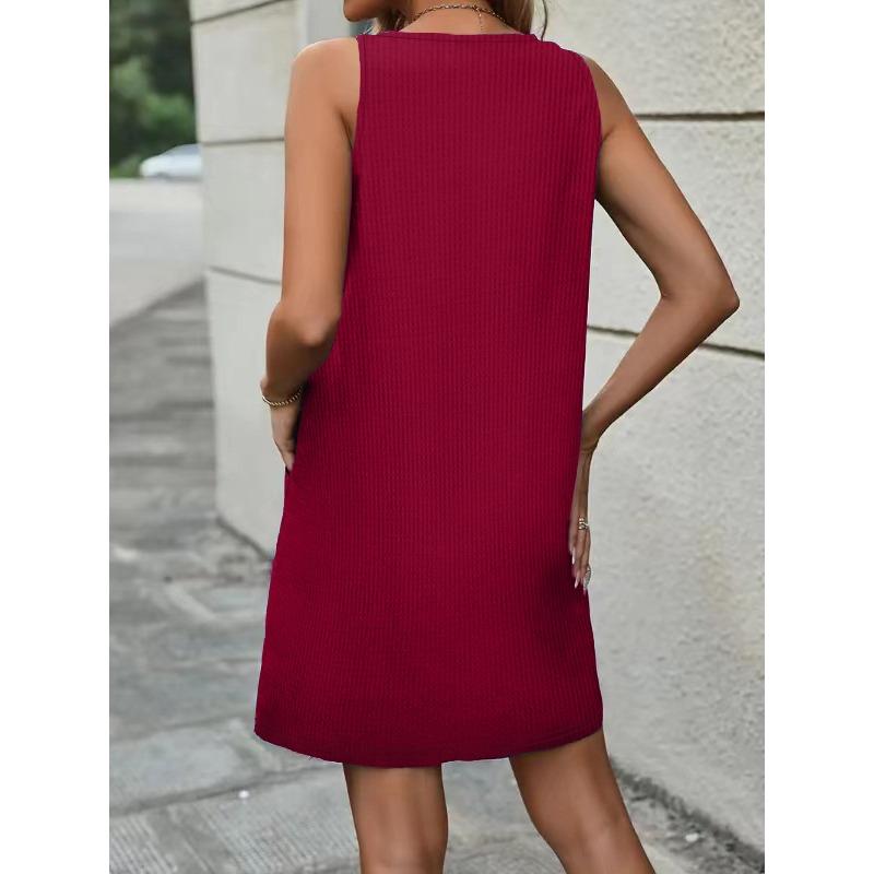 YYFS Women's Fashion Summer Spring Solid Color Print Sleeveless U-Neck Loose Waistline Casual Dresses