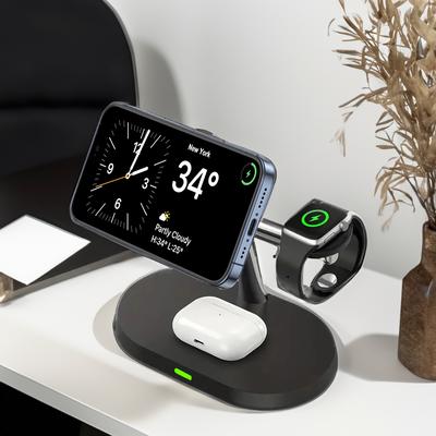 15 W 3-in-1-Magnetladegerät für Smartwatches, Schnellladestation, zusammenklappbarer kabelloser Ladeständer für iPhone 15 14131211/Pro/Max/Mi