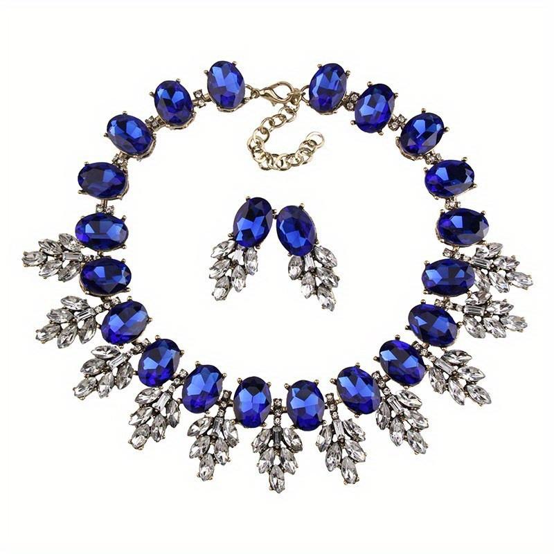 

Vedawas 3pcs/set Geometric Rhinestones Necklace earring set Shiny luxurious wedding party women accessories set