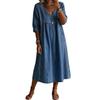 Women's V-Neck Seven-Eighth Sleeve Midi Dress with Pocket Detail