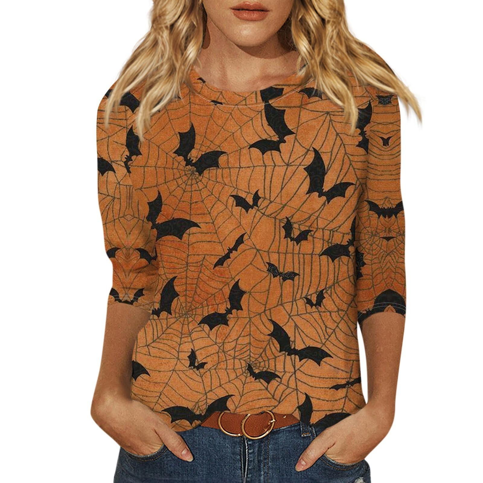 

Женская модная повседневная свободная футболка с круглым вырезом и рукавами 3/4 на Хэллоуин, женский топ XL шафрановый