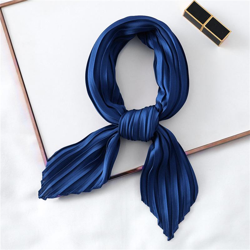 Simple Solid Color Versatile Small Scarf, Pleated Square Scarf, Women'S Season Decoration, Collar Scarf, Pressed Satin Imitation Silk