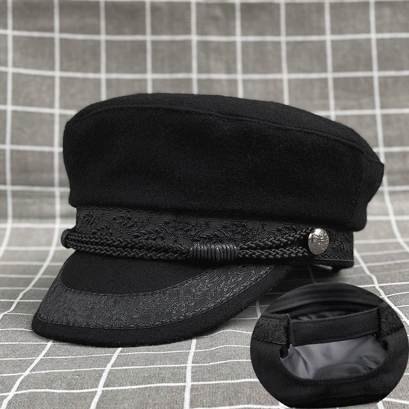 Adjustable Large Head Circumference Hat Men'S Woolen Hat Retro British Beret Women'S Flat Top Hat Large Size